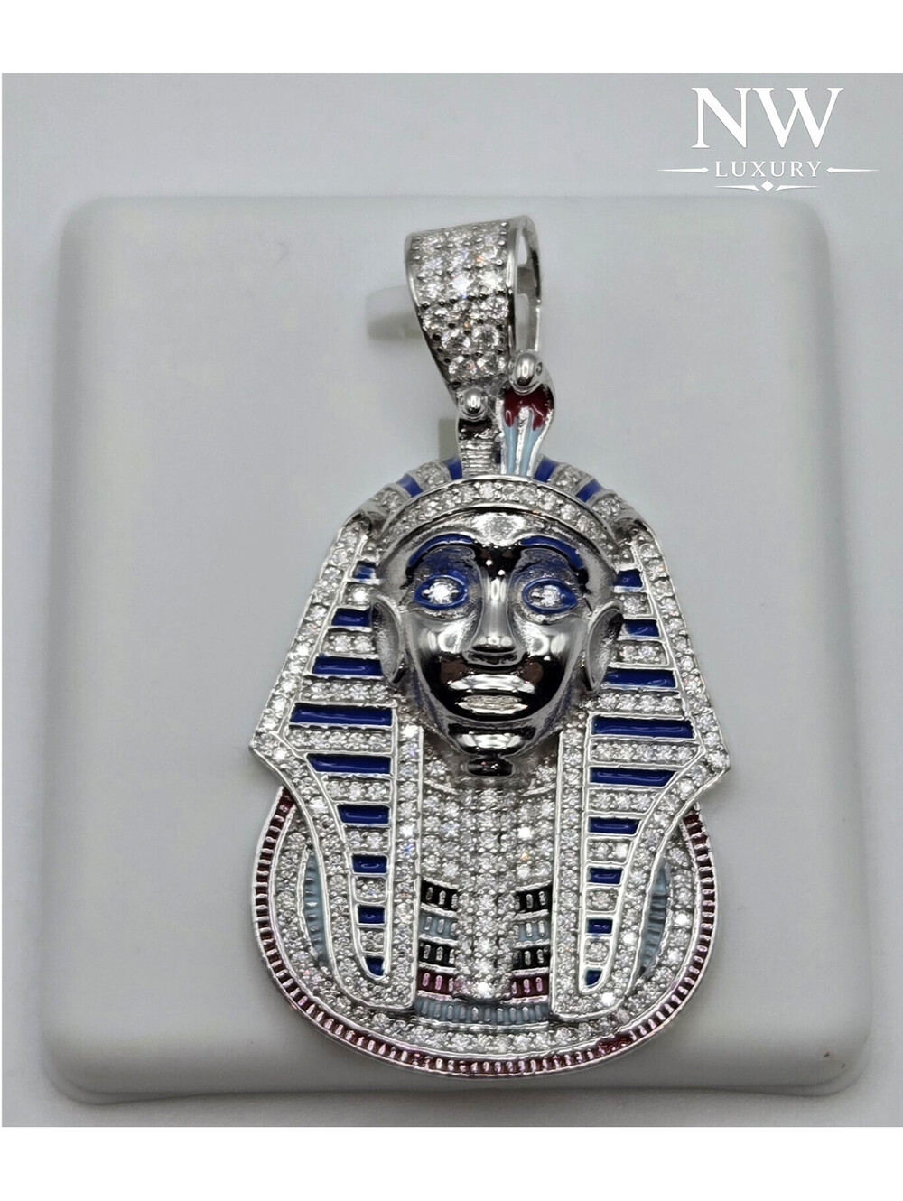 NEW 925 Sterling Silver VVS1 3.0ctw MOISSANITE Egyptian Pharaoh Pendant Enamel